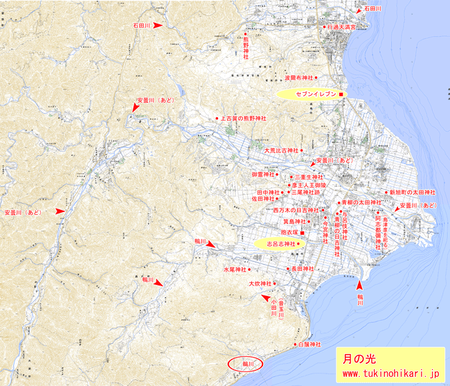 セブンイレブンから志呂志神社（しろし）の地図